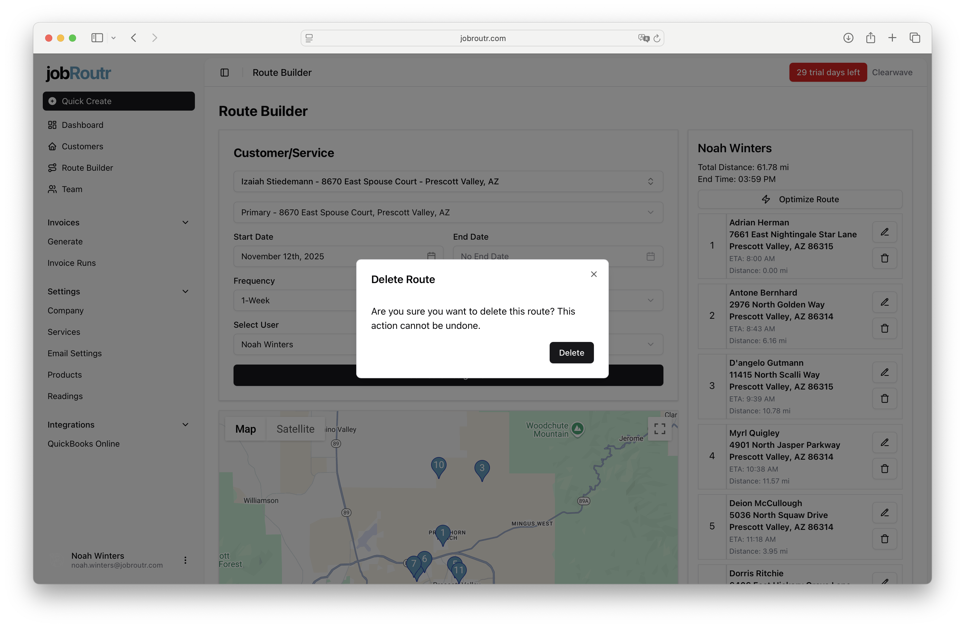 Delete Route Confirmation
