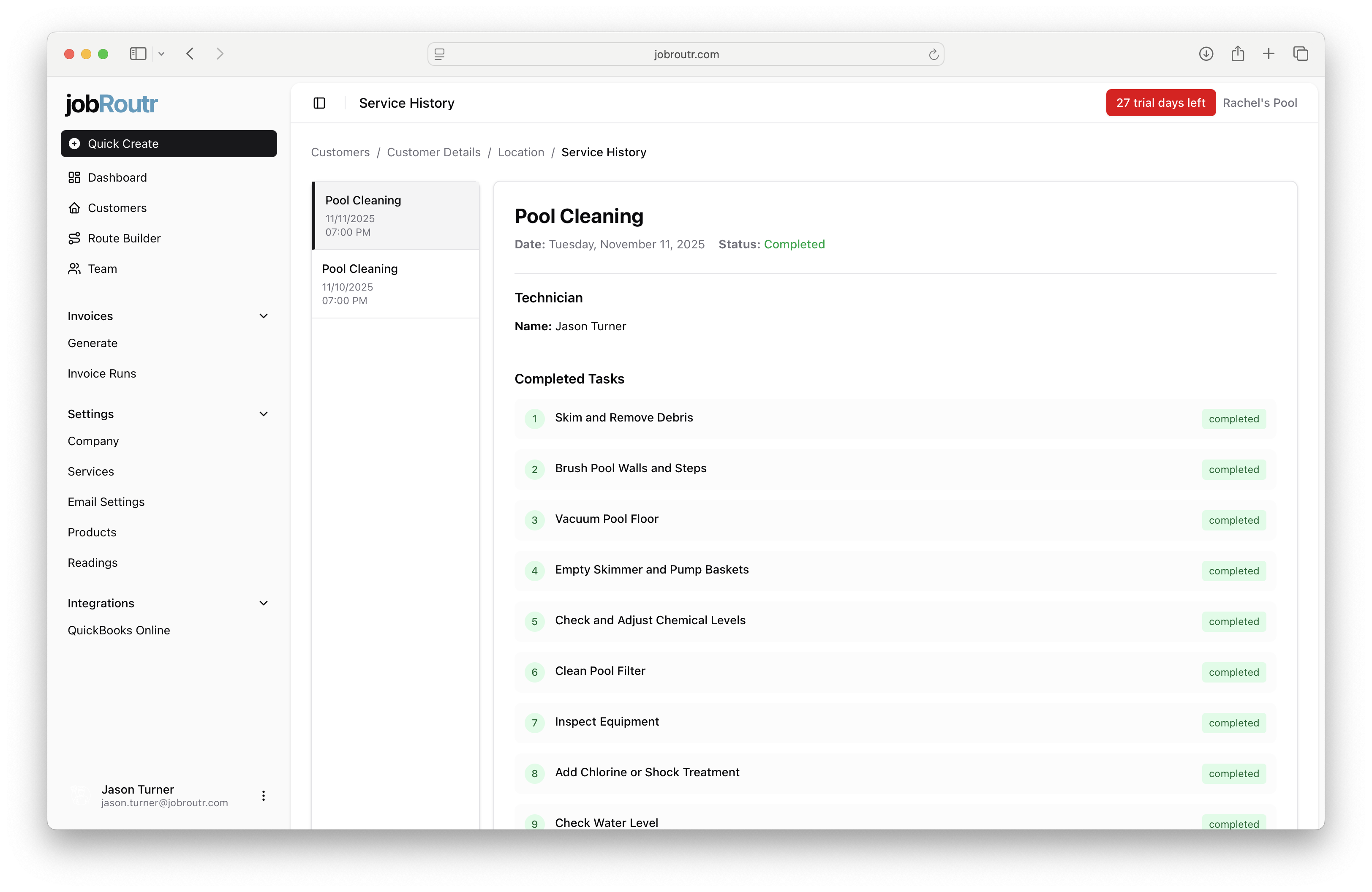 Service History Detail View