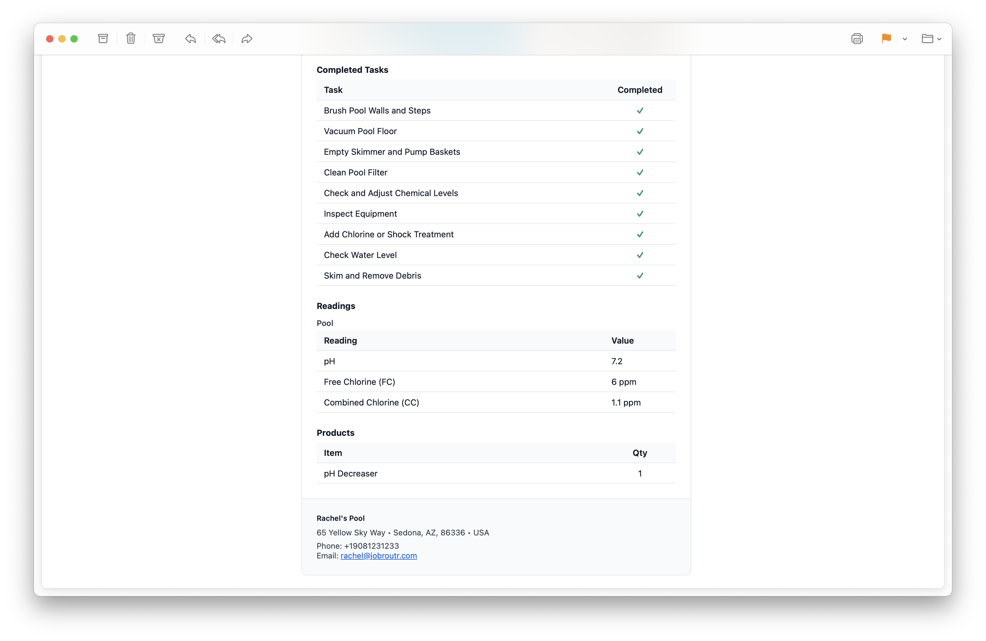 Service Report Details